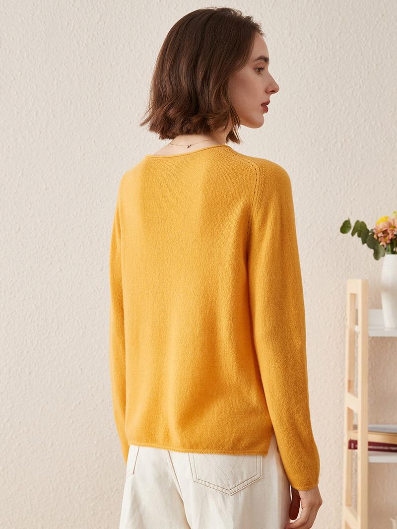 COMOBOCA 100% Cashmere Womenswear Tops, Long Sleeve Regular Fit Knitwear Sweater for Cozy Winter, Lightweight & Figure-Flattering Design, Soft Luxurious Feel