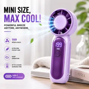 MAISIKE Portable Mini Fan - 199 Speed Levels, USB Rechargeable with LED Display, USB Port, Space-Saving Handheld/Desk Fan for Car Interior, Dorm Room Use