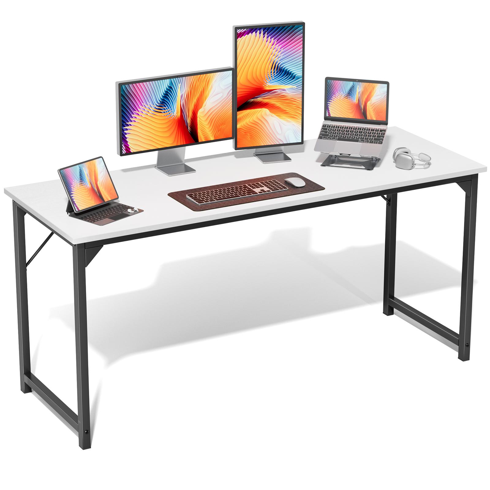 All-in-One Computer Desk for Home Office & Study, 31-63 Inch Modern Writing Desk, Sturdy Wood Office Table for Work or Gaming, Black/White/Brown #HomeOffice #WorkspaceSolutions
