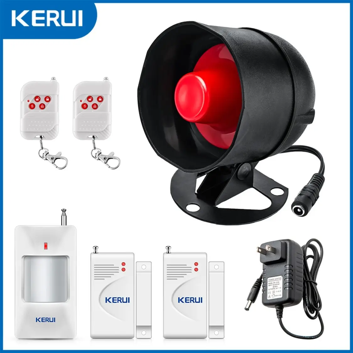 KERUI 433MHz Wireless Home Security Alarm System Kit - Loud Weatherproof Strobe Light Siren Horn, Remote Control, Door/Window Alert Sensor, PIR Motion Detector for Indoor/Outdoor Home Use