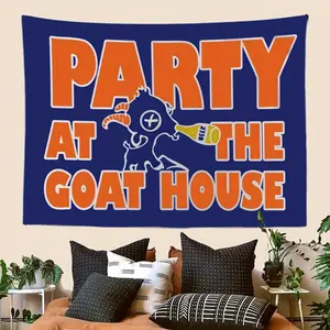 Tapestry  [1pc Fun Tapestry] 1pc Fun Inspirational Blue Mountain State Banger Party at the Goat House Tapestry |   Peach Light Beige Fabric with Bold Orange & White Lettering |   Perfect Holiday Gift for Dorm, Office, or Gym