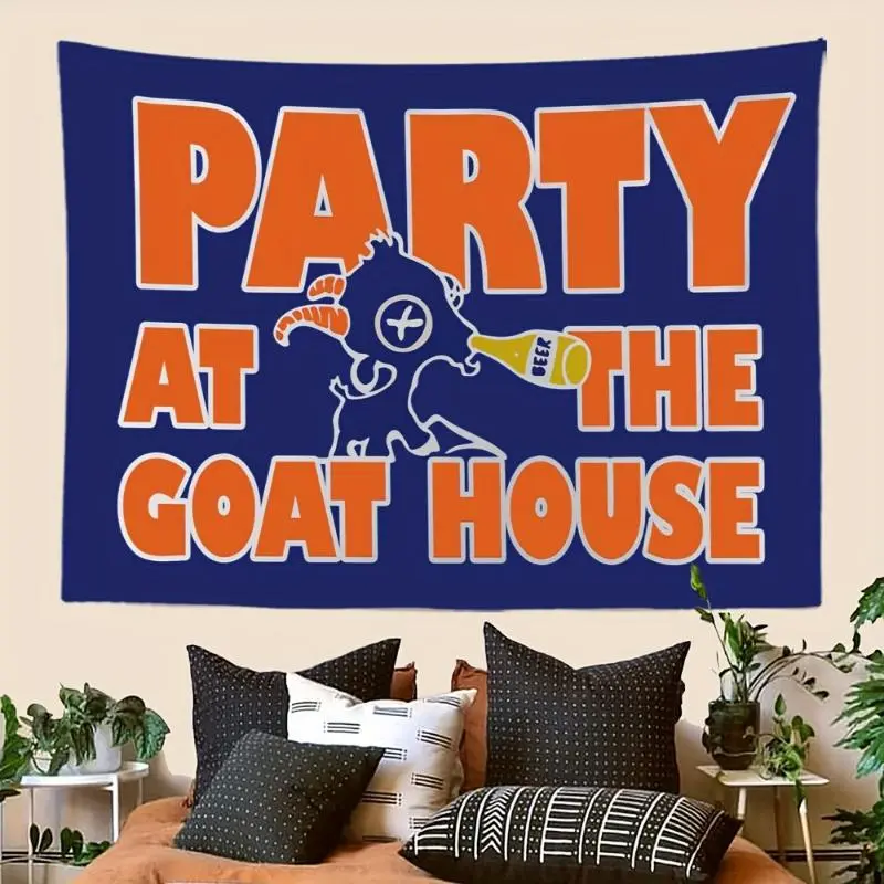 Tapestry  [1pc Fun Tapestry] 1pc Fun Inspirational Blue Mountain State Banger Party at the Goat House Tapestry |   Peach Light Beige Fabric with Bold Orange & White Lettering |   Perfect Holiday Gift for Dorm, Office, or Gym summerwins