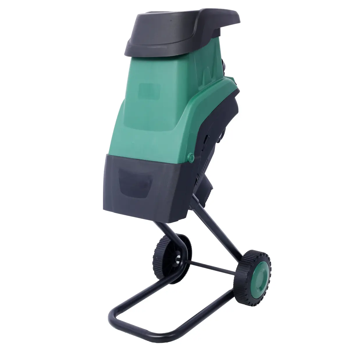 15Amp Electric Wood Chipper Shredder with Wheels, Portable Garden Tool, Collection Bag, Double-Sided Blade System, Auto Shut-Off, Green