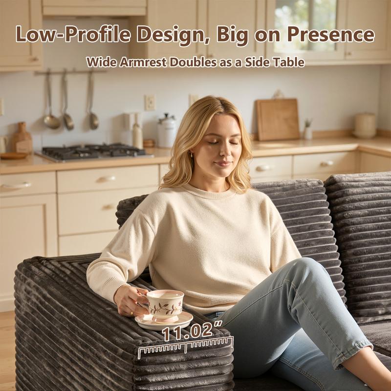 【3 Packages Shipping】Ovios 135" Sectional Cloud Sofa with Ottoman for Living Room, U Shaped Modular Floor Boneless Couch with Chaise, Plush Corduroy, No Assembly Required, Big Comfy Couches Set with Fluffy Memory Foam