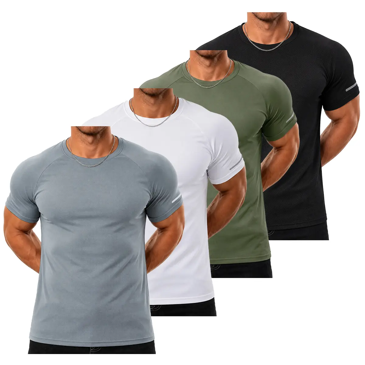 Gihuo 4-Pack Men's Dry Fit Athletic Shirts, Reflective Strip Performance T-Shirts, Moisture Wicking Short Sleeve Running Workout Tops for Gym, Sports, Fitness & Outdoor Activities