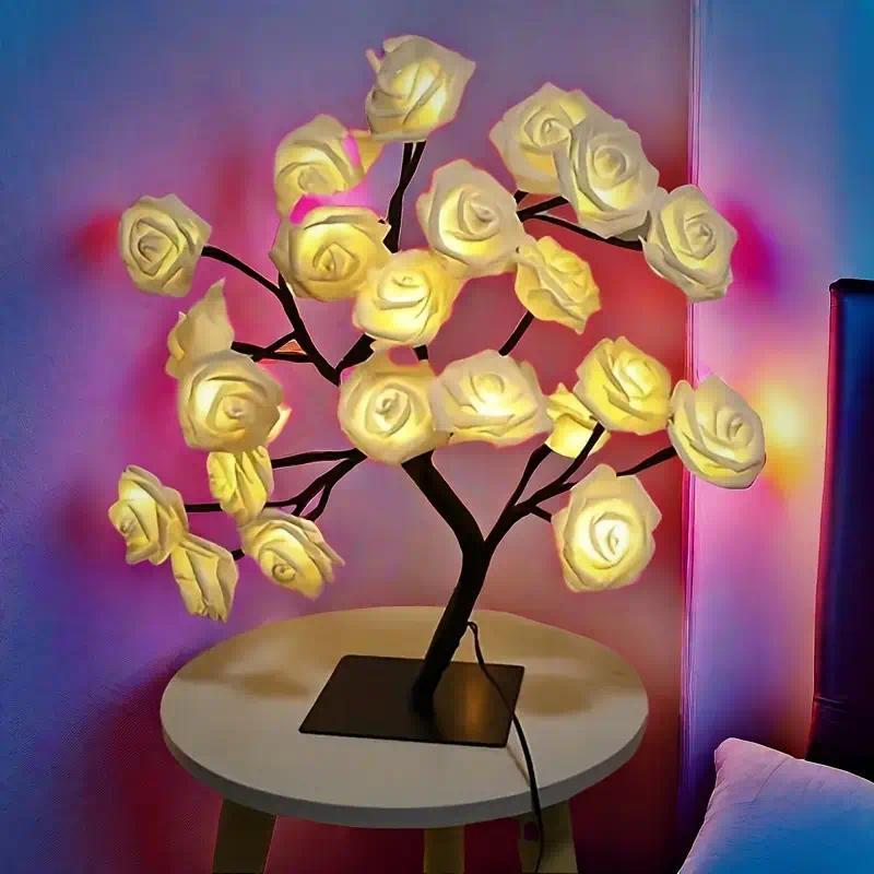 Rose-shaped tree night light, USB-powered, desktop lamp, bedroom lighting, holiday decorative lights, interior decor, Valentine's Day gift, home decor, decorative lamp