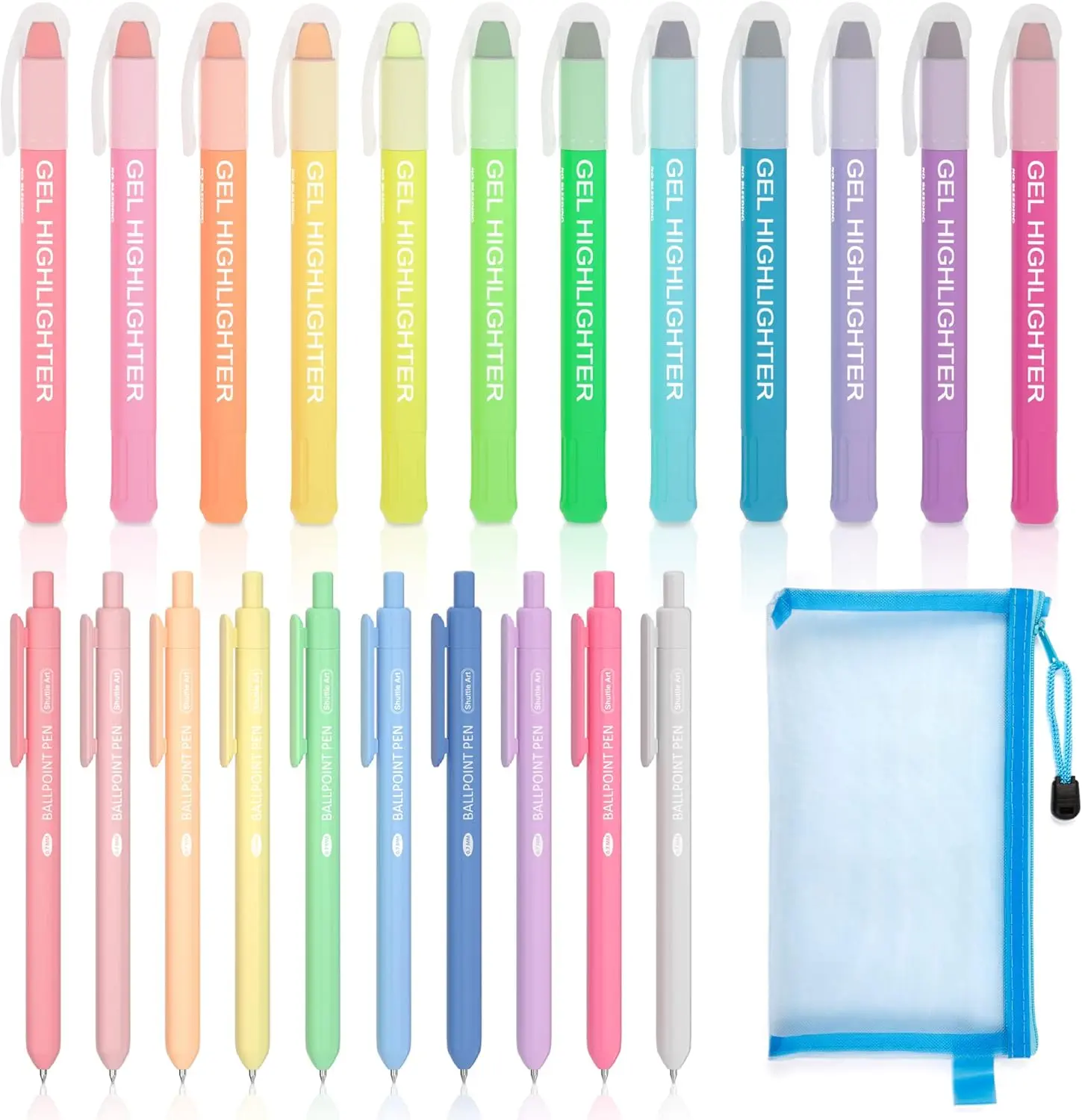 Shuttle Art Bible Highlighters and Pens, 22 Pack Journaling Kit, 12 Colors Gel Highlighters and 10 Colors Ballpoint Pens with a storage bag, Bible Markers No Bleed Through, Color Pen, Highlighting Pen