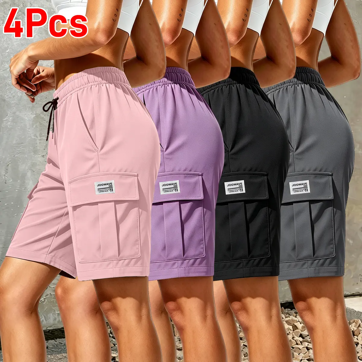 4-Pack Women’s Outdoor Cargo Mid-Length Shorts – Summer Straight-Leg Casual Shorts with Multiple Pockets, Breathable and Versatile Athletic Shorts Knee-Length SummerWins Womenswear