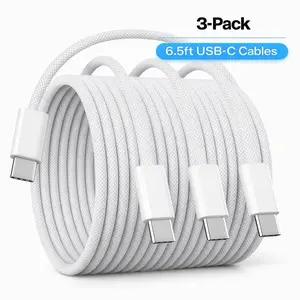 Braided USB-C to USB-C Cable 3-Pack 6.5FT, 60W Fast Charging for Samsung Galaxy S25/S24/S23, LG, Pixel, OnePlus, iPad, Switch, USB C Charger Cord
