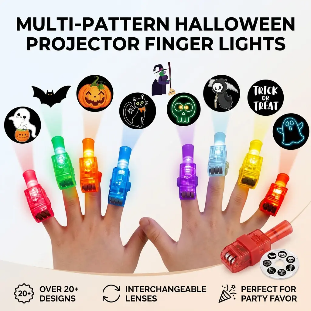 36Pcs Halloween Finger Lights, 18+ Projection Patterns LED Light Rings, Glow Finger Toys for Kids, Party Favor, Halloween Party Decorations & Gifts