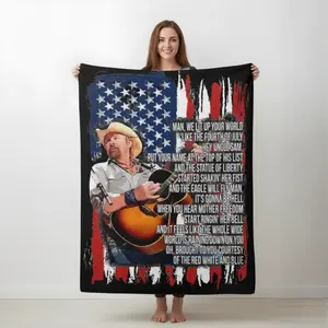 Toby Keith American Flag Lyrics Blanket – Patriotic Country Music Fan Gift, Red White Blue USA Flag Throw Blanket