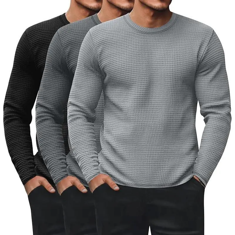 3 Pack Men's Waffle Long Sleeve Shirts, Crew Neck Thermal Underwear Tops Casual Pullover Sweaters Knit Undershirts 3 Pack Men's Waffle Long Sleeve Shirts, Crew Neck Thermal Underwear Tops Casual Pullover Sweaters Knit Undershirts