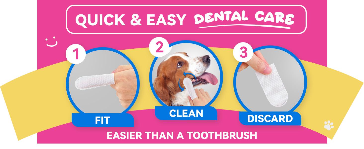 Pet dental cleaning wipes for cats and dogs, toothbrush finger wipes, help reduce bad breath, clean teeth and remove tartar.