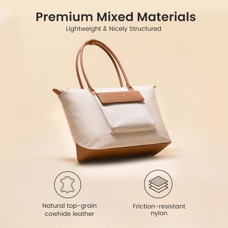 LOVEVOOK Grace Laptop Tote Handbag for Women,Large-capacity Dumpling Bag,Fashionable Versatile Hobo Bag,Waterproof and Breathable Nylon and Genuine Leather,with a functional pouch,Suitable for Daily Commute and various occasions,TikTokShopStockUp