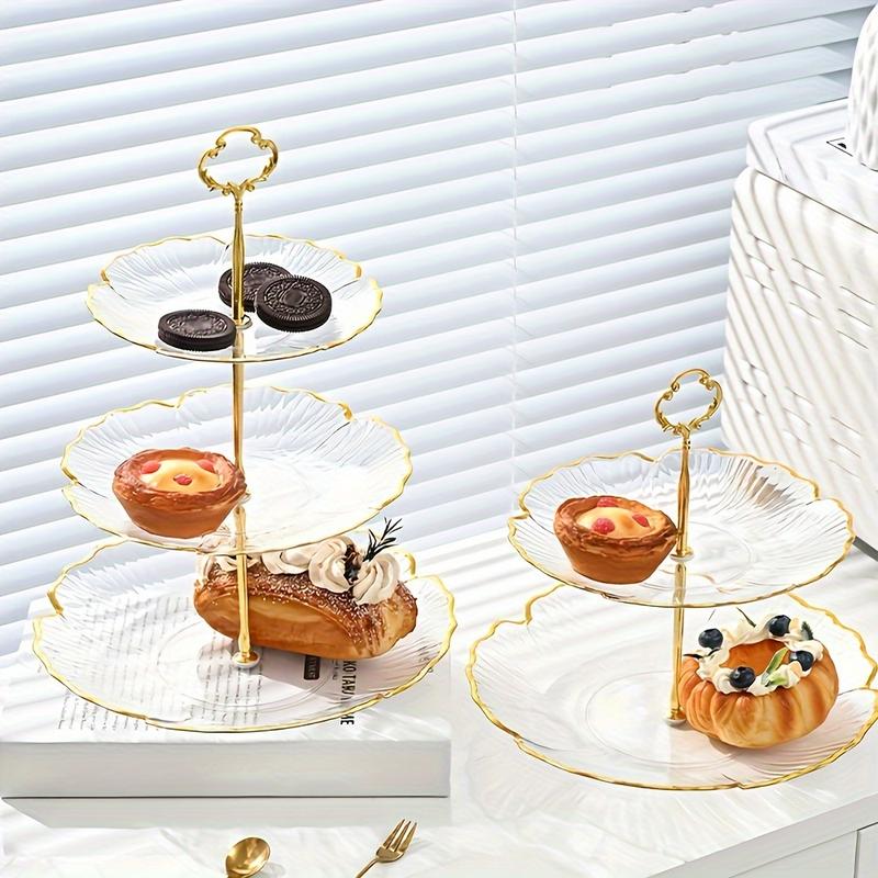 Elegant 2/ 3 Tier Clear Cupcake Stand With Golden Trim - Perfect For Desserts, Fruits And Snacks, Perfect For Afternoon Tea, Christmas, Halloween, Thanksgiving, Weddings, Birthdays And Parties, Elegant Event Accessory, Golden Trim Design, Exquisite Design