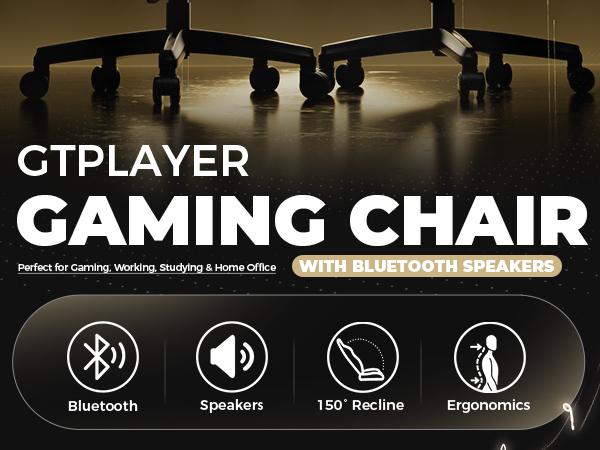 GTPLAYER Ergonomic Gaming Chair with 5.1 Bluetooth Speakers, High Back Design, 150° Inclination, PU Leather, Assembly Required for Gaming & Home Office GTPLAYER Ergonomic Gaming Chair with 5.1 Bluetooth Speakers, High Back Design, 150° Inclination, PU Leather, Assembly Required for Gaming & Home Office