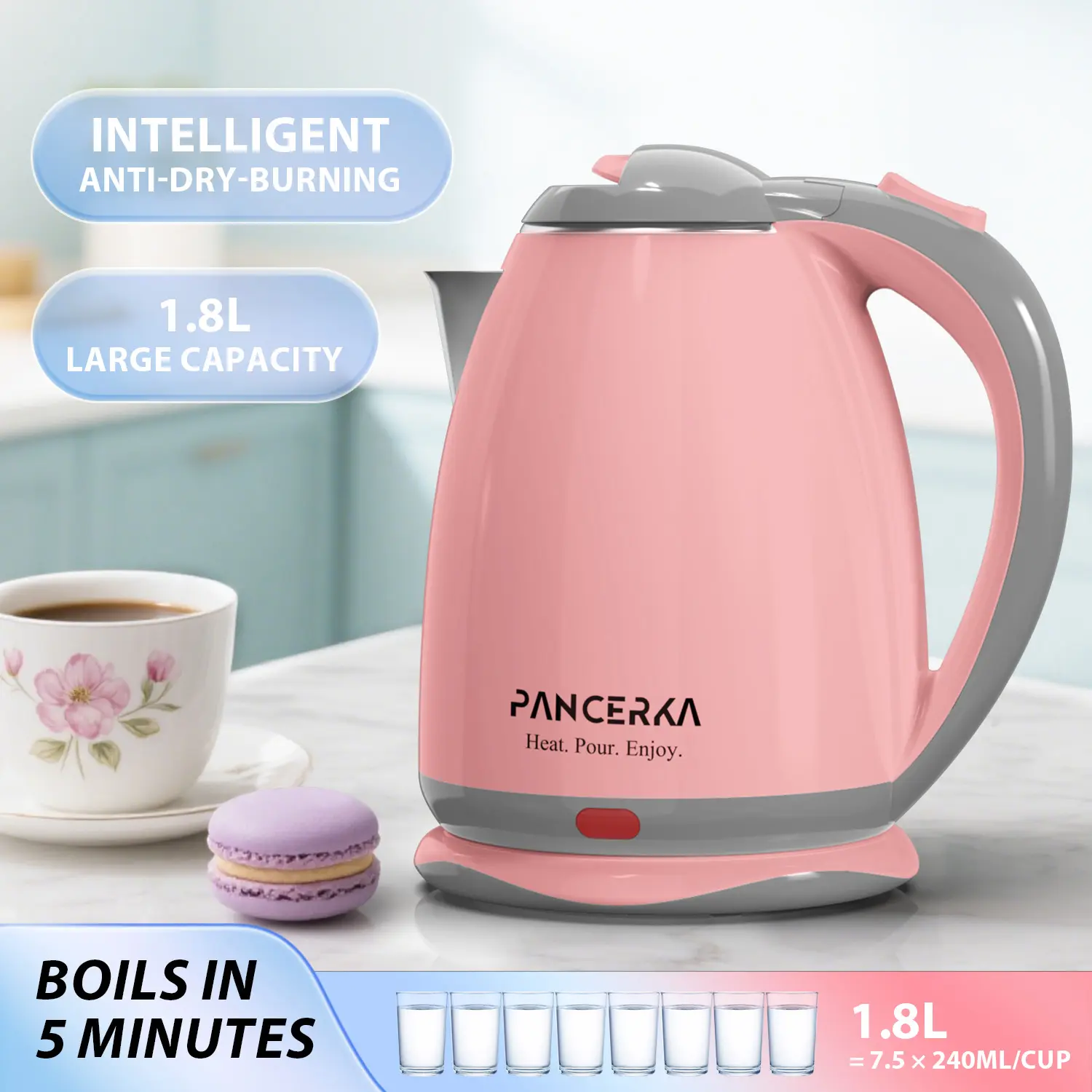 PANCERKA Electric Kettle, 1.8L Fast Boil Tea & Hot Water Kettle, Cool-Touch Double Wall, Auto Shut-Off & Boil-Dry Protection, BPA-Free, Perfect for Coffee, Tea & Daily Use tiktokshopbacktoschool