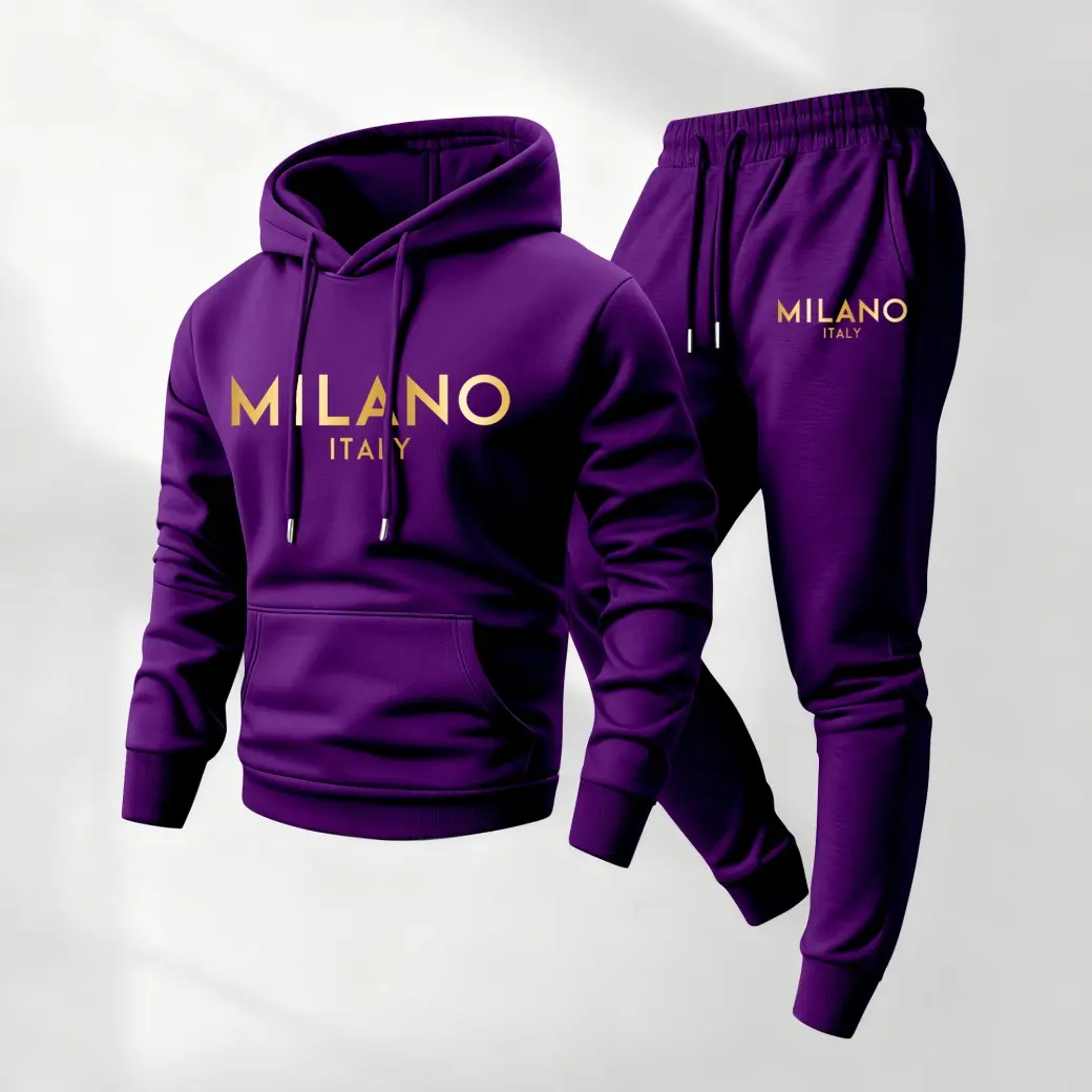 Men's Golden Milano Printed Hoodie and Drawstring Sweatpants Set, Menswear, Casual Athletic Long Sleeve Hooded Jacket & Trousers for Fall & Winter, Men's Clothing for Daily Wear, Sportswear Indoor Outdoor, Tracksuit, Athleisure Summer Clothes2