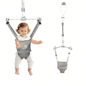 Baby Doorway Jumper for 6-24 Months, Portable Indoor Baby Bouncer Exerciser with Secure Clamp, Adjustable Strap, Soft Padded Seat & Steel Spring for Balance, Coordination & Motor Skills Development, Grey
