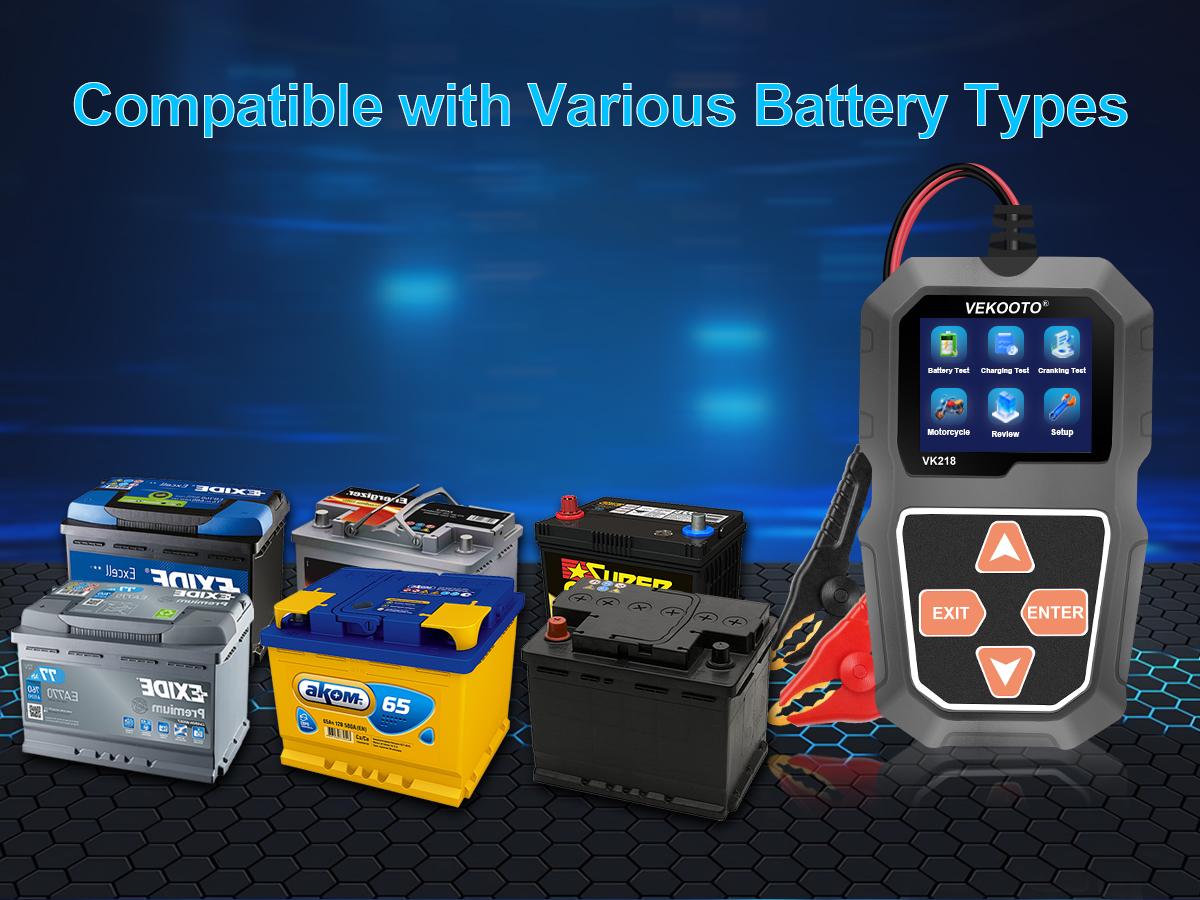 VEKOOTO VK218 12V Car Battery Tester, Battery Load Tester Automotive 12V Alternator Starter Tester Digital Auto Battery Analyzer Charging Cranking System Tester for Car Truck Marine Motorcycle Boat