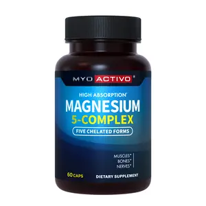 MyoActivo 5-in-1 Chelated Magnesium Complex | Glycinate, Malate, Citrate, Taurate & Aspartate | High Absorption for Calm, Energy, Muscle, Nerve & Bone Support | Vegan Capsules - Multiple Sizes