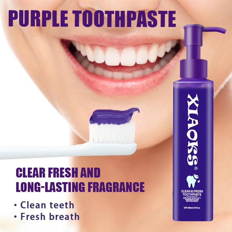 XIAOKS Pump Type Purple Toothpaste Controlled Release No Waste Xanthan Gum Sodium Phytate Formula Cleans Teeth Long Lasting Freshness Creates Shiny Beautiful Teeth Rich Foam Deep Cleaning Keeps Breath Fresh All Day