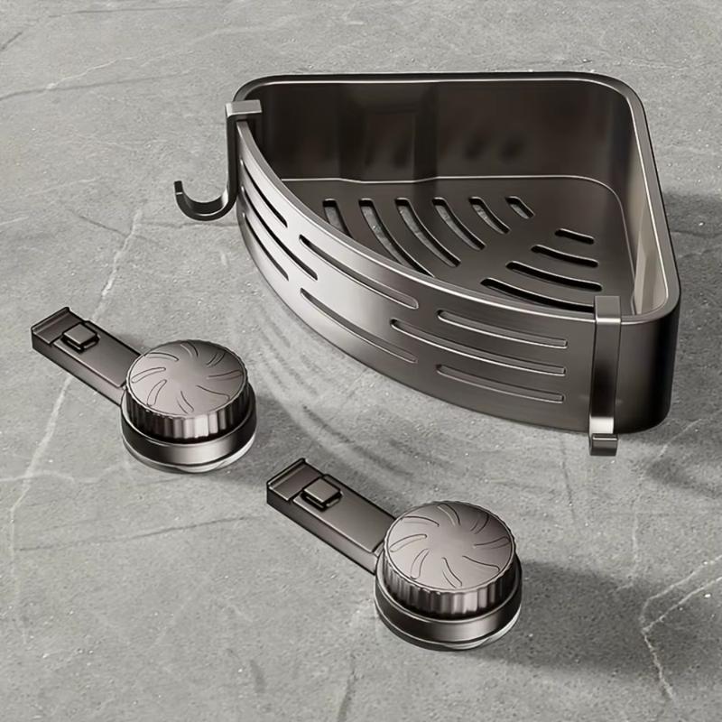 No-Drill Triangular Bathroom Storage Shelf with Strong Suction Cup and Multi-Use Hooks for Space-Saving Organization NONE