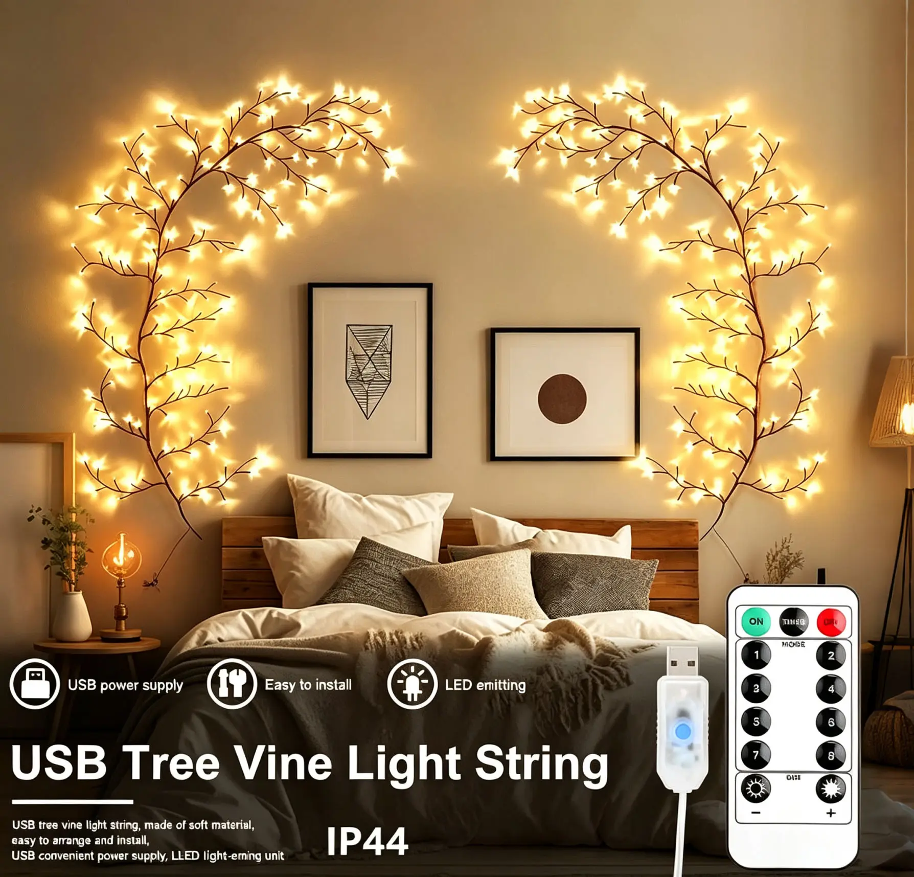 6.02FT 96LED Remote Control Willow Vine Fairy Lights, Flexible Indoor Wall Decor for Bedroom, Living Room (Home Improvement Lighting), Indoor Use