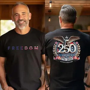 Freedom 250th Anniversary T-Shirt Patriotic Graphic Tee for Men USA 1776 2026 Independence Celebration Vintage Style 90s Funny Menswear Casual Streetwear