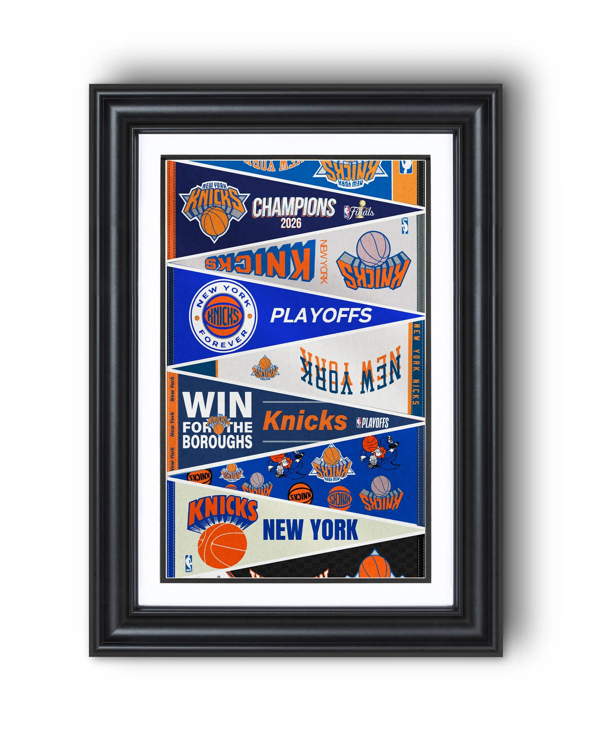2026 New York Knicks “Vintage and 2026 Championship Pennants” Collection Print – Classic Basketball Wall Art, Poster Unframed