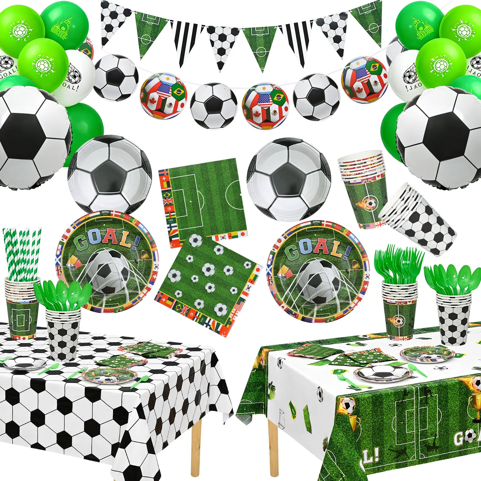 146PCS Soccer Decor Set - Complete Packaged Party Supplies Kit with Tableware for 20 Guests, Birthday Party Use, Gifts (Home & Festive Essentials), Game Day