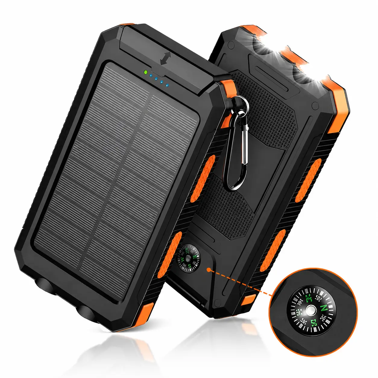 10000mAh Compact Portable Solar Power Bank for Phone, Earbuds, Mobile Devices - Bright LED Flashlight, Dual Fast USB-A Output, IP Waterproof Outdoor Emergency Charger, Accessories