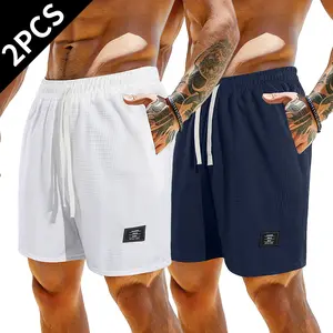 Two-piece set — men’s summer shorts, stylish outdoor sports shorts suitable for young men, solid color versatile casual summer pants