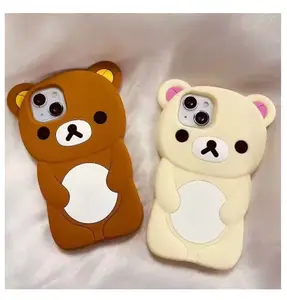 Cute Cartoon 3D Rilakkuma Phone Case Bear Couple Silicone Cartoon Bear For iPhone 12 13 14 15 Plus 16 17 Pro Max 3D Bear Couple Silicone Cartoon Phone Case