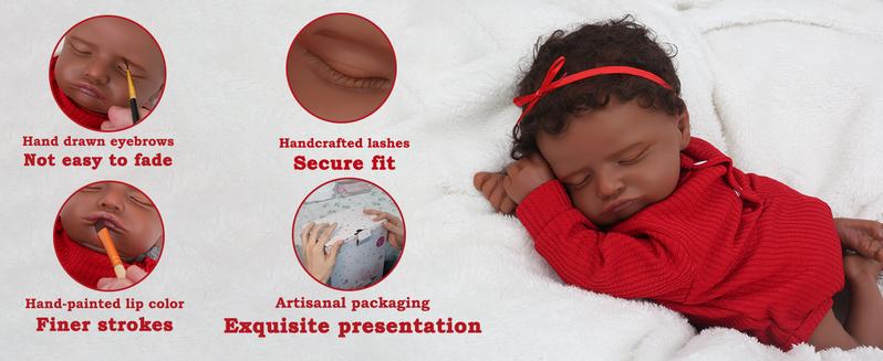 [WOOROY] Reborn Baby Doll - 20 In Black & Brown Skin & African American Skin Doll Rosalie, Soft Cloth Body, Short Curly Hair, Birthday & Christmas Gift for Kids 3+ Reborndolls