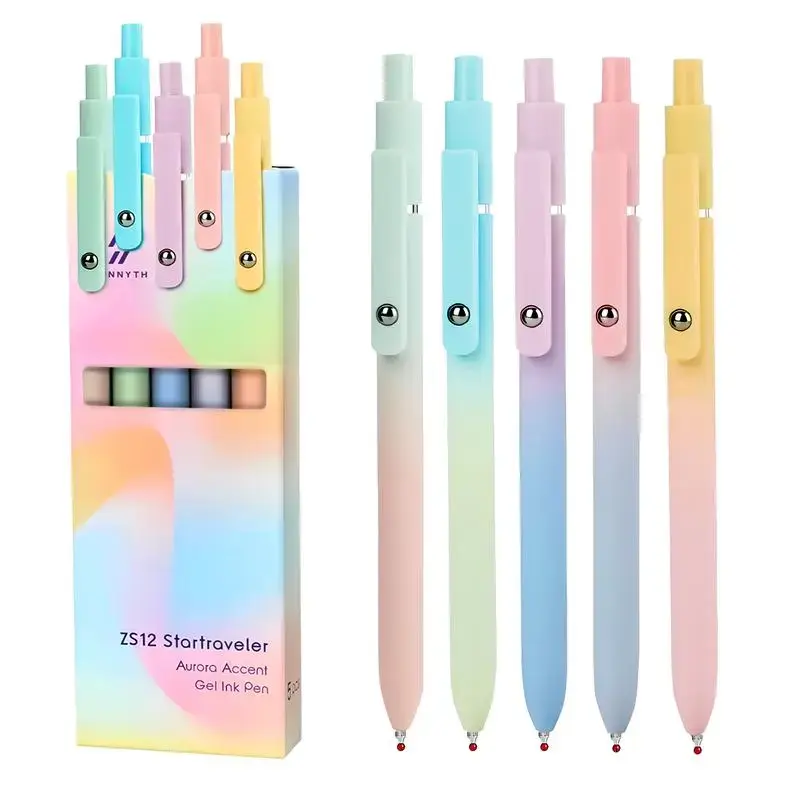 summerwins 5-Pack Rainbow-Inspired Minimalist Retractable Quick-Drying Gel Pens - Multi Purpose Pens, Office Stationery Supplies, Back to School Supplies, Smudge-Proof Ink, Smooth Writing, Ideal Gift Set for Left-Handed Writers