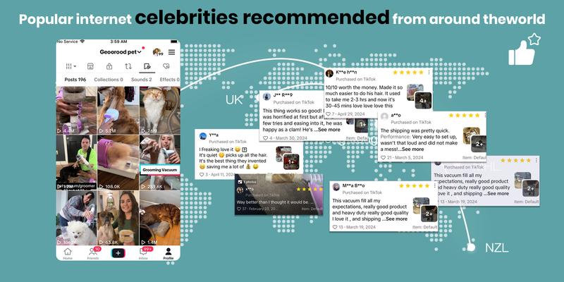 Geoorood Dog Cordless Grooming Vacuum Kit with Brush 10KPa Suction Force 1.6L Dust Collection Low Noise Cleaning