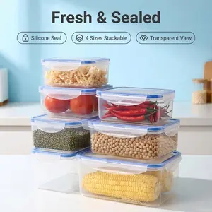 Kitchen Food Storage Containers Set, Airtight Leakproof & Microwave Safe, Stackable Clear Plastic Boxes for Meal Prep, Refrigerator Organization（4-pcs）