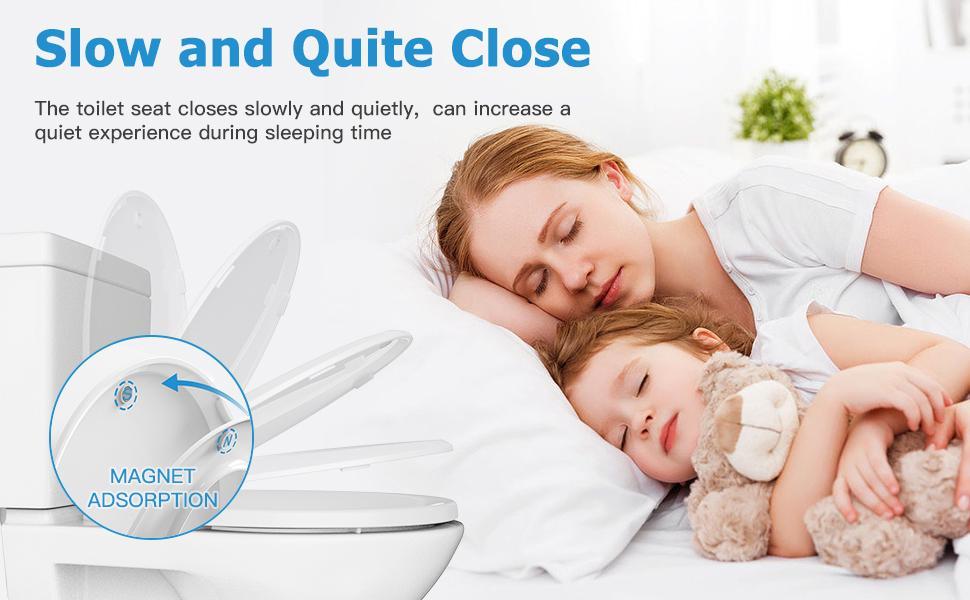 【GARVEE】Round Toilet Seat, Built-in potty training seat slow close, never loosen, fits adults and toddlers