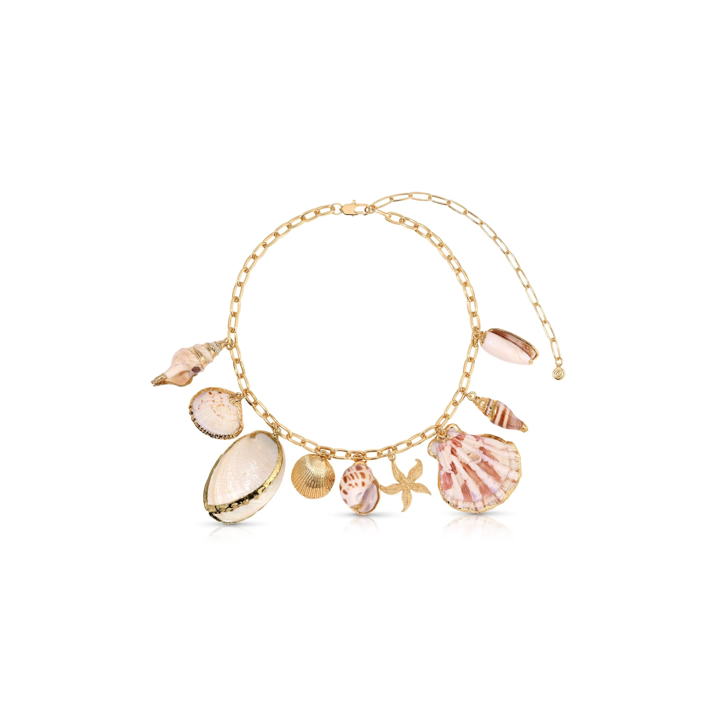 Ettika Private Island Assorted Shell Necklace 18K Gold Plated Natural Shell Beads Gold Beach Necklace 14" + 5" Extender