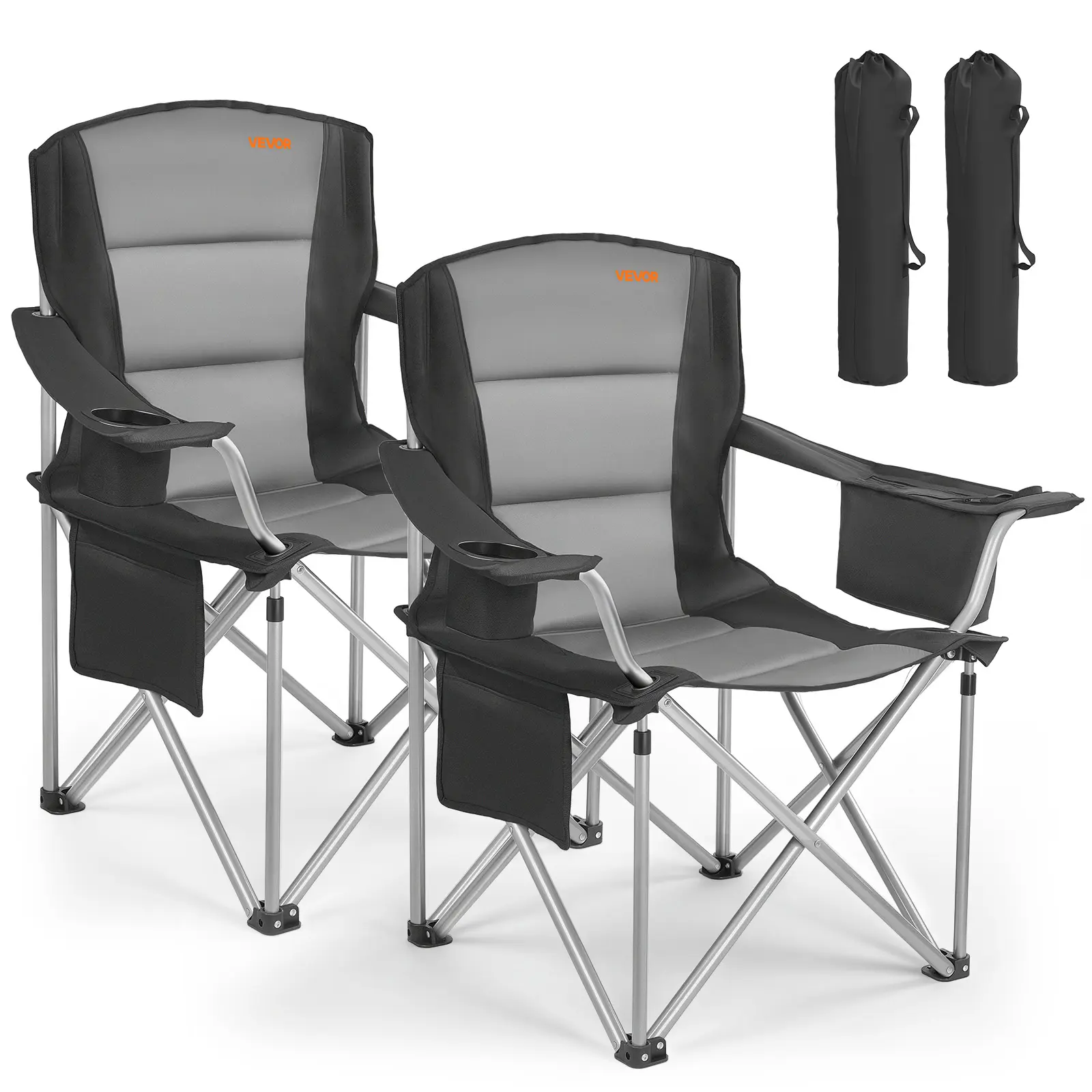 【SummerFinds】VEVOR Foldable Oversized Camping Chairs 2 Pack, 450 lbs Heavy-Duty Metal Frame, Cotton Abrasive-Resistant Padded Backrest & Armrests, Cup Holder, Side Pocket, Cooler Bag, Carry Bag for Outdoor Fishing, Camping Equipment, Oxford, Picnicking, F