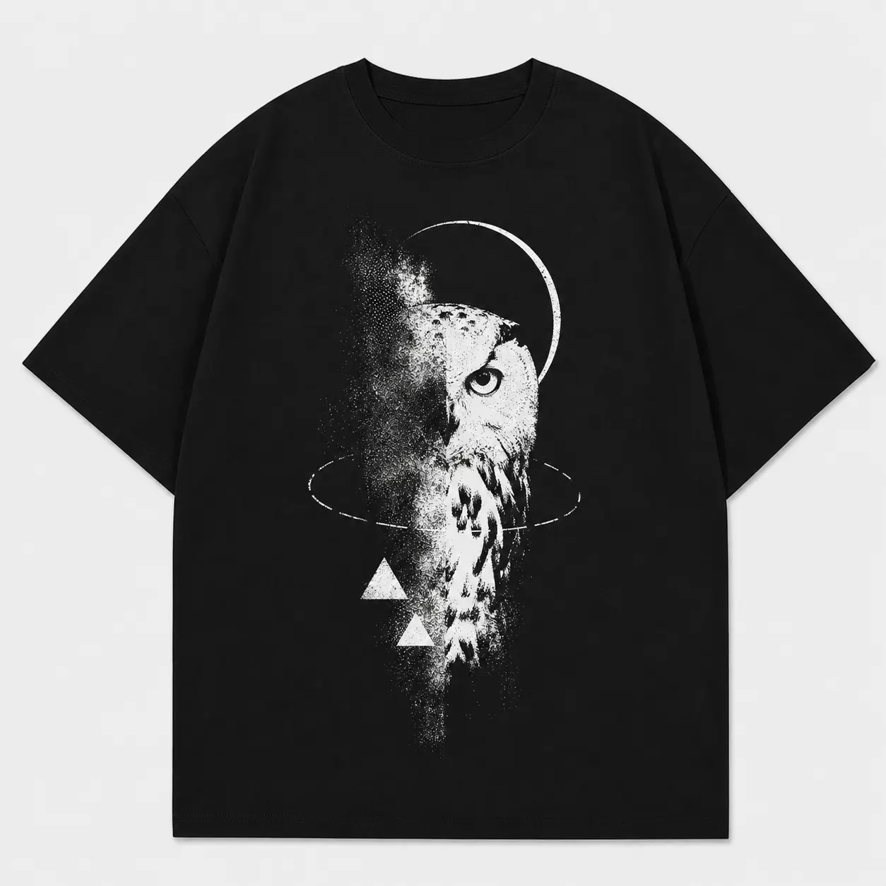Men's Pure Cotton Casual Short-Sleeve T-Shirt with Owl Printed Art, Lightweight Menswear Tops, Designer Graphic Tee