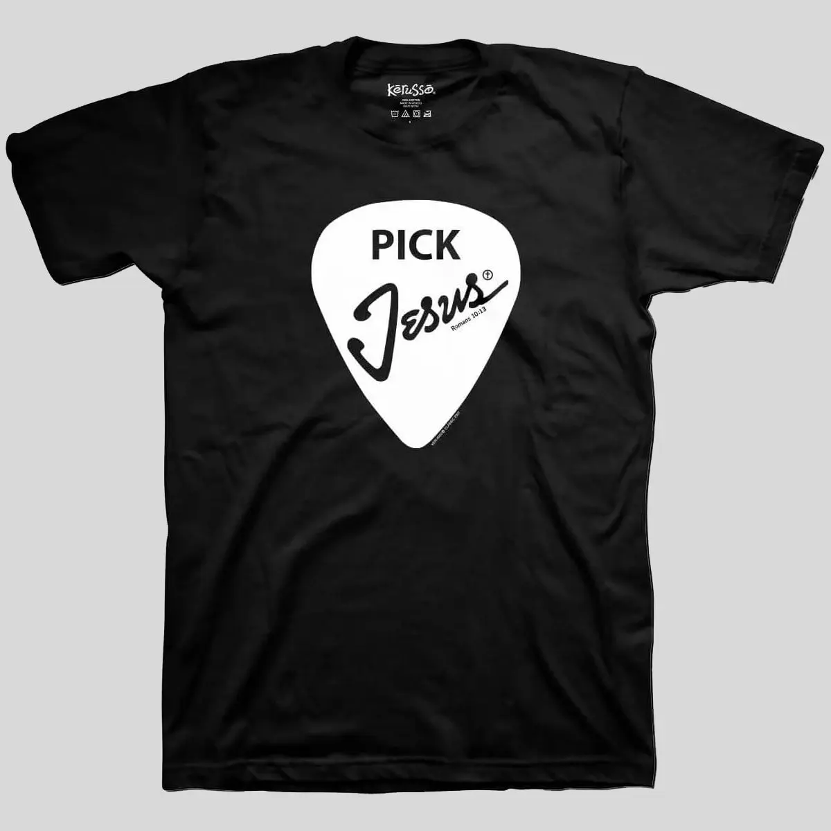 Kerusso Men's Classic Christian Clothing Jesus Graphic T-Shirt - Short Sleeves, Round Neck, Taped Neck, Easy Wear, Guitar-Inspired Design, Cotton, Casual Fit, Pick Jesus, Size S