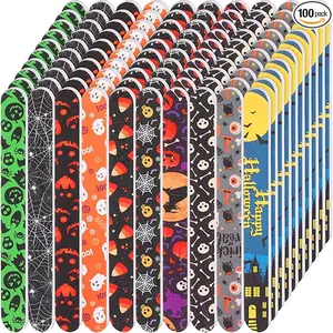 100 Pcs Halloween Nail Files Gift for Women 7 Inch Large Emery Board Nail File for Natural Nails Manicure Tools for Party Supplies