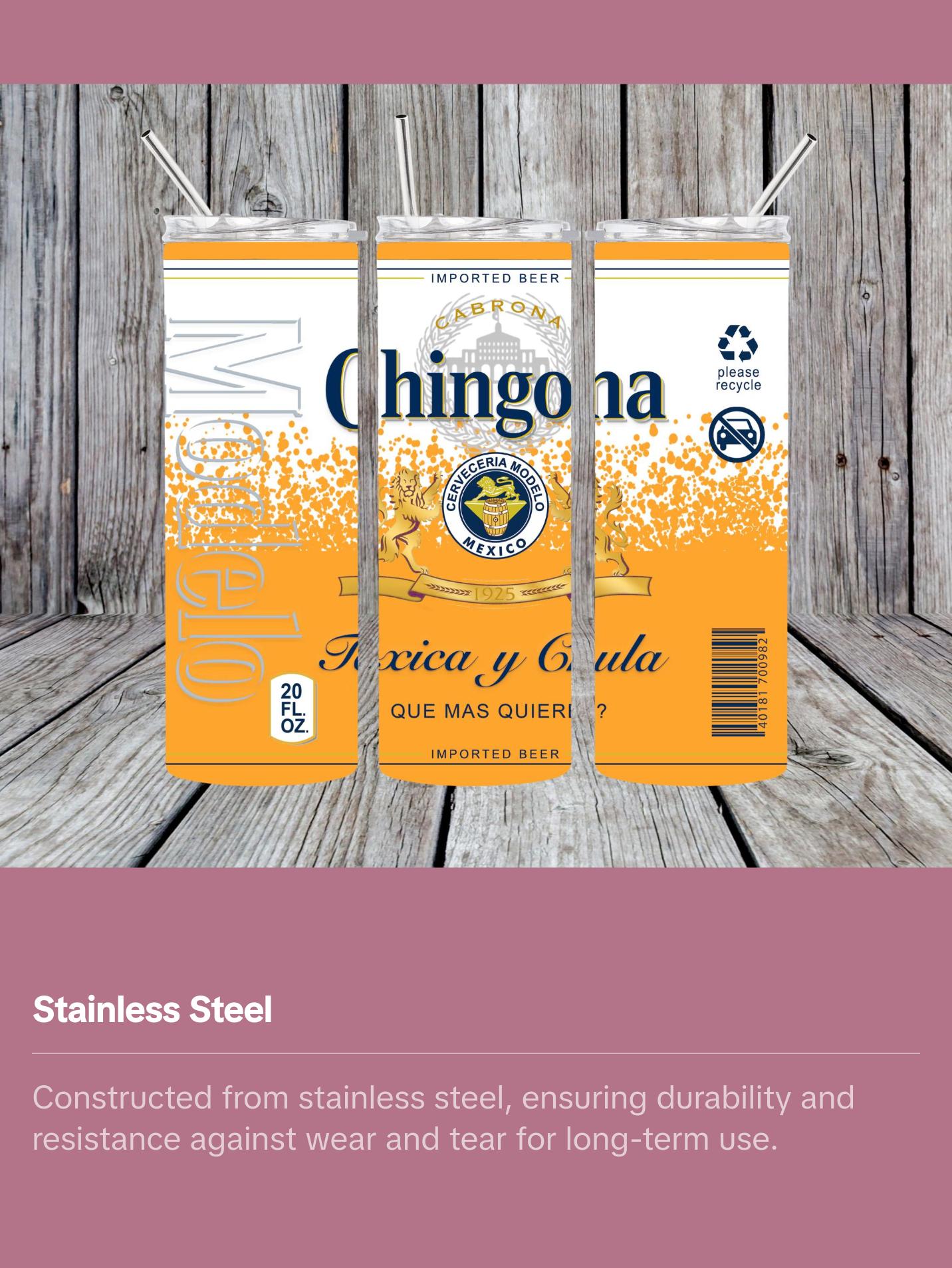 Modelo Chingona 20 oz Tumbler with Regular Lid - Perfect for Your Beverage - Bottle, Drinkware stainless steel water bottle cup