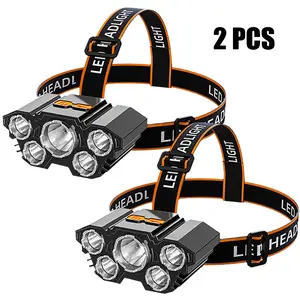 2 Pack Rechargable Headlamp with 3 Modes, 5 Led Waterproof Head Lamp For Forehead, Hard Hat Light, Adjustable Head Flashlight For Adults, Work Lighting Headlamp, Bright Coast Headlamp for Outdoor Camping, Hiking, Running - Durable Gift for Men