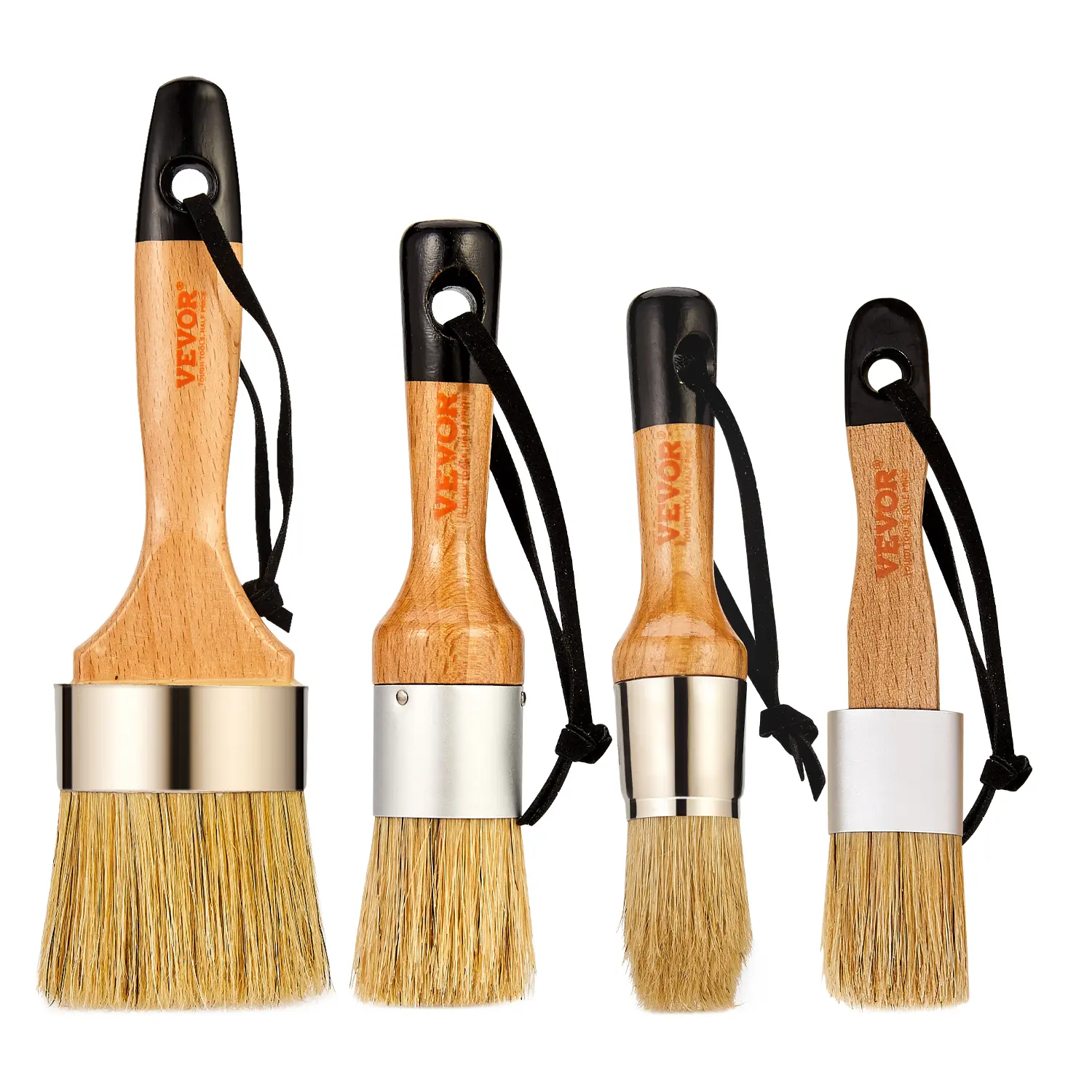 【Summerfinds】VEVOR Chalk Wax Paint Brush 4 Piece Wax Paint BrushChalk Paint Brushes for FurnitureAcrylic Paint,Milk Paint,Home DecorNatural Bristle Round Oval Chalk Paint Brush for All Painting and Waxing