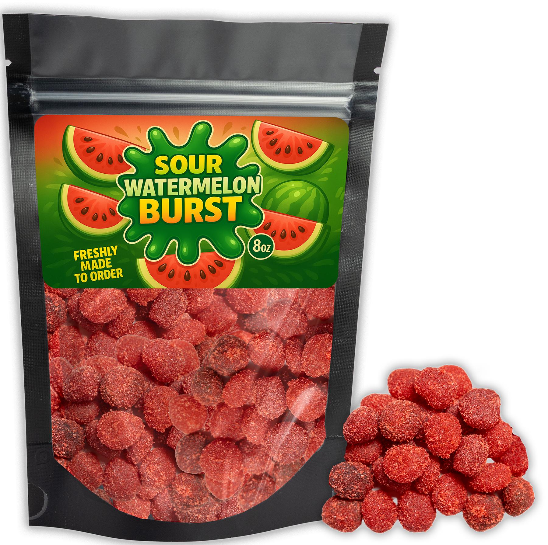 Sour Watermelon Gushers - (8oz Large Resealable Bag) - Gooey Sweet & Sour Candy - Ships Same Day - US Made