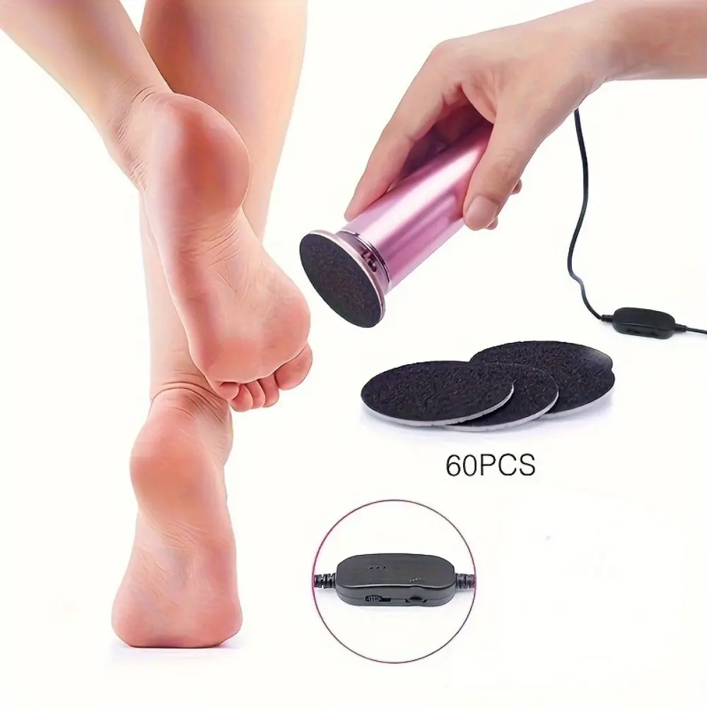 Rechargeable Electric Foot Callus Remover, Adjustable Dead Skin Remover with 1 Grinding Heads, 60 Replaceable Frosted Sheets, Professional Pedicure Care Kit for Smooth Heels & Soles, Perfect Foot Care Gift for Men and Women