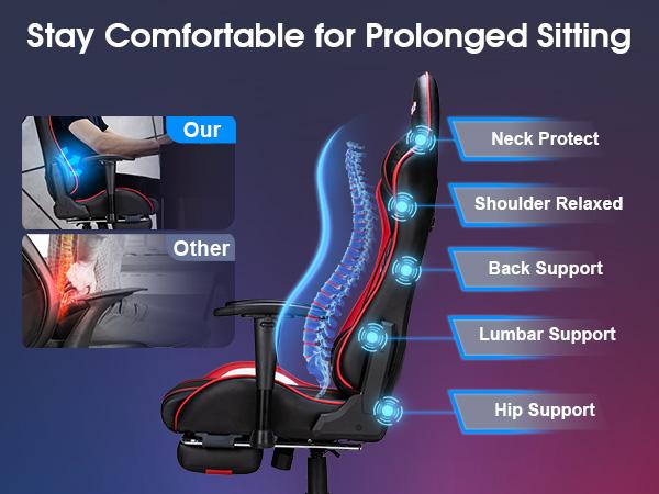 Douxlife 7-Point Massage Gaming Chair 175° Recliner with Footrest Ergonomic High Back Lumbar Support Upgraded Version for Gaming & Office